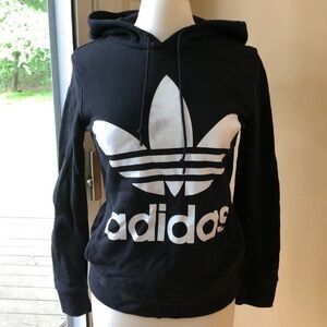 Adidas Hoodie Sweatshirt, Black w/ White Logo, Size XS -- In Good Condition